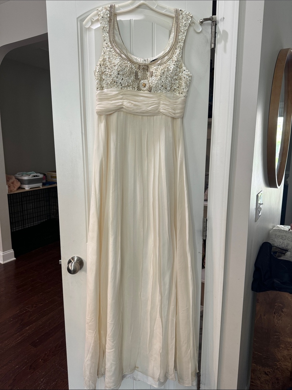 Aidan Mattox Ivory Beaded Empire Waist Evening Gown